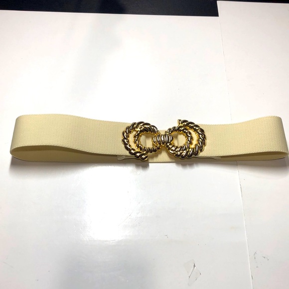 Vintage cream and gold stretch belt - Picture 1 of 5